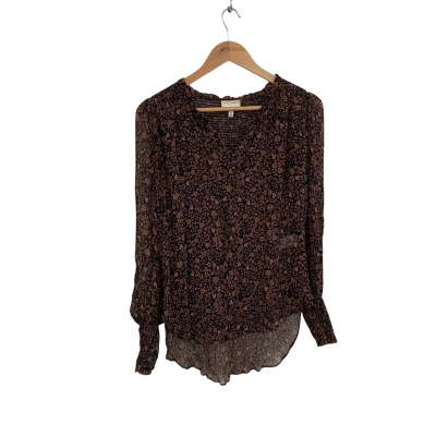 Witchery Womens  Size 10 Long Sleeve Top Black  / Brown / Floral 