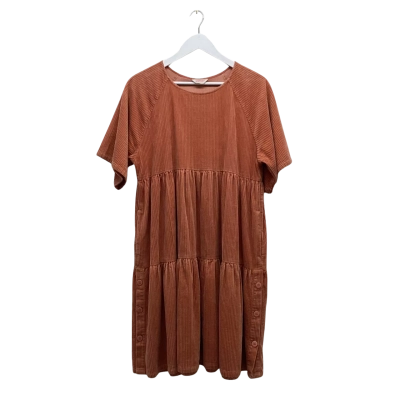 Gorman Ribbed Rust Velvet Tiered Smock Dress Organic Cotton Size S