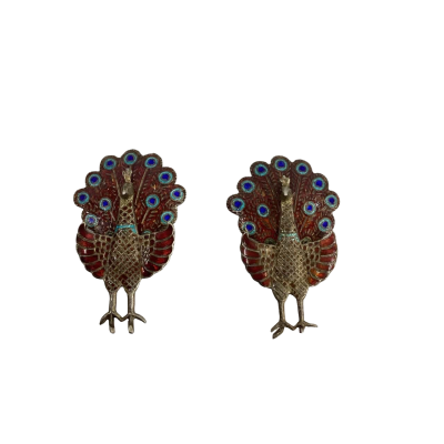 Vintage Siam Womens Sterling Silver Clip On Articulated Peacock Earrings 