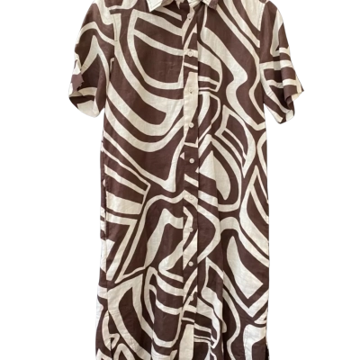 Trenery Size 4 Linen Shirt Dress Beige / Brown / Pattern 