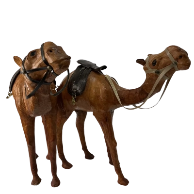 Vintage Handcrafted Leather Figurines - Large Pair of Camels
