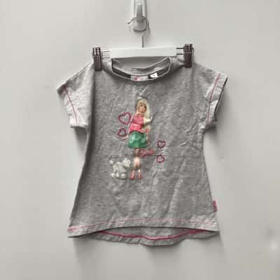  Kids Barbie Size 5 Top Grey / Pink  