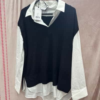 Foil  Womens  Size L White Shirt with attached vest 