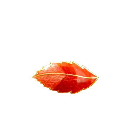  Womens Red Enamel Leaf Brooch on Gold Tone Metal