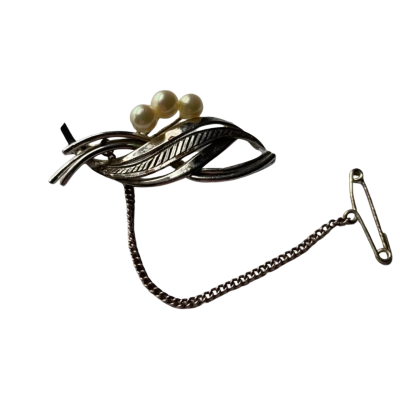 Stirling Silver Pearl Brooch