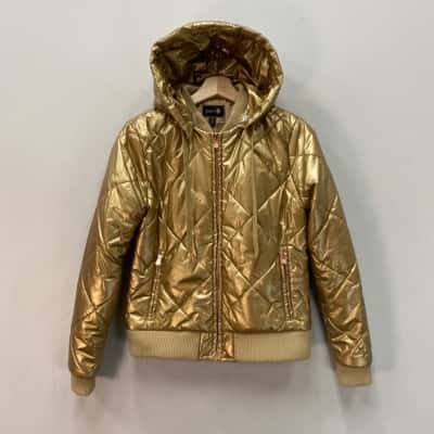 L’urv Womens  Size S Hooded Puffer Jacket Gold 