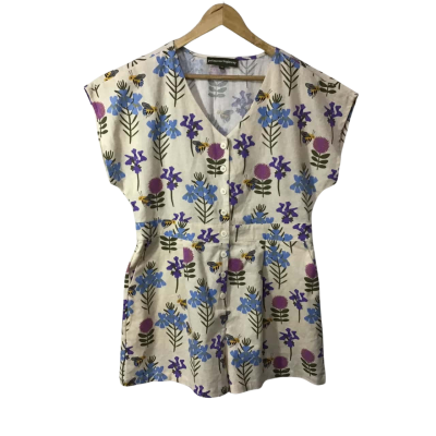 Princess Highway Womens Size 14 Cream / Blue  / Pink  / Purple Pattern Short Sleeve Playsuit 