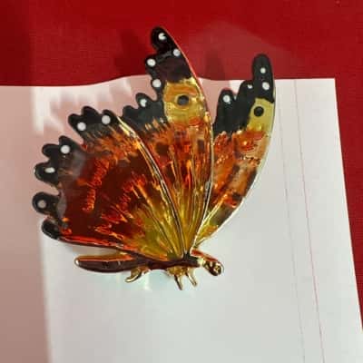  Women's Gold Tone Butterfly Brooch featuring Yellow & Orange Enamel 