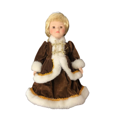 French Porcelain Doll Brown Velvet Jacket/Dress with White Faux Fur Trim - VINTAGE