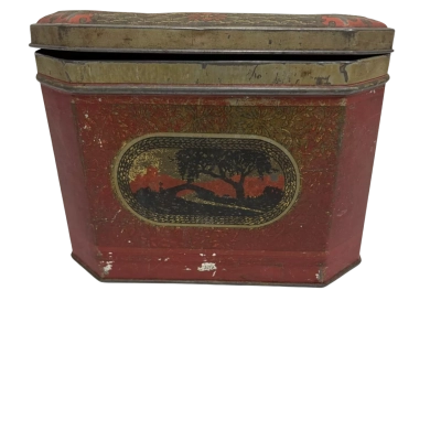 vintage red tin - hinged  lid