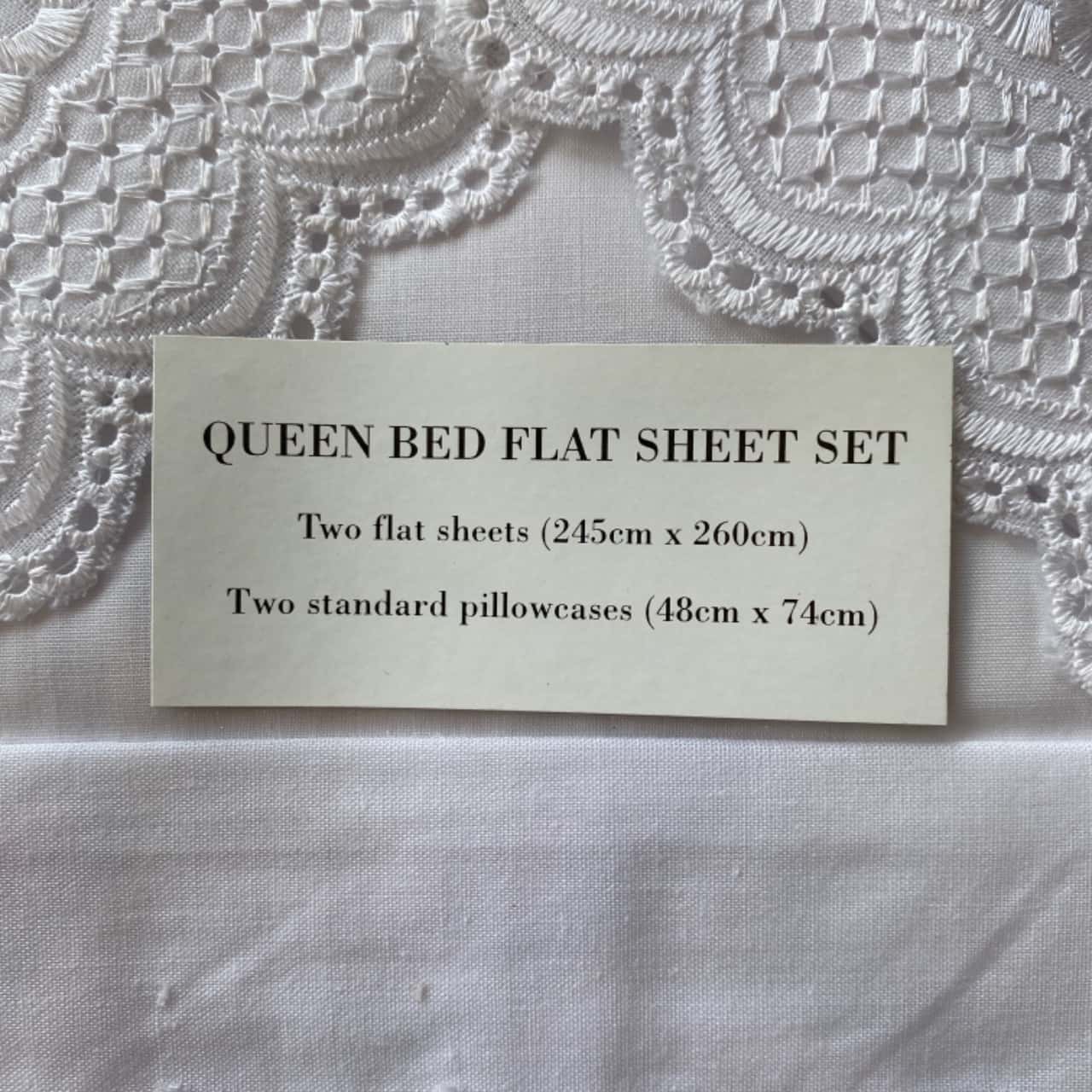 Vintage Crisp White Lace Queen Bed Flat Sheet Set New In Original Box(s)