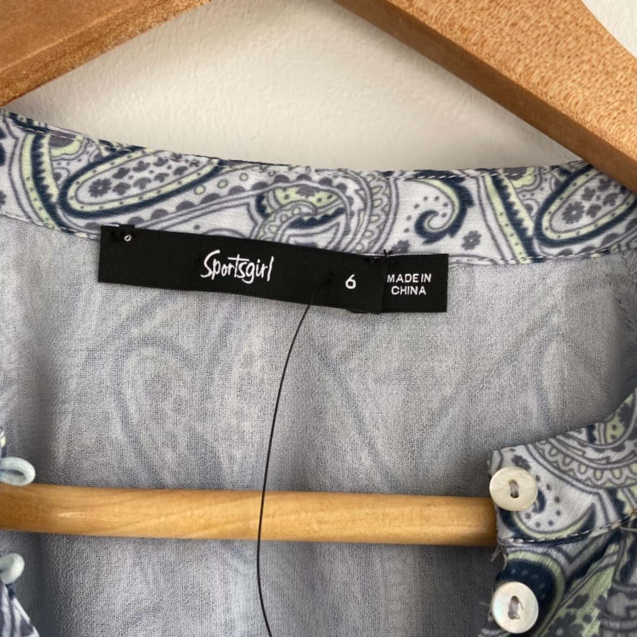 BNWT Sportsgirl Long Sleeve Crop Top Blue Paisley Size 6 / XS (s)