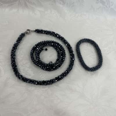  Super Sparkling Black Crystal Costume Jewellery/ Necklace & Bracelet Set 