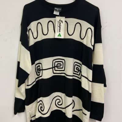  Mens ENIGMA Size XL Crew Neck Jumper Black  / Cream / Pattern / White 