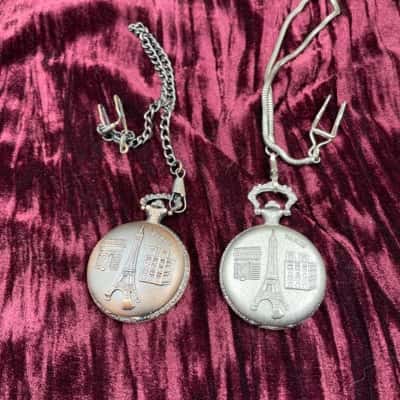 Bronze and Silver Toned Paris Pocket Watches. Bronze not working.