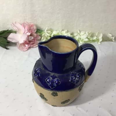 Vintage Doulton Lambeth England Cobalt Blue / Brown Pattern Ceramic Jug