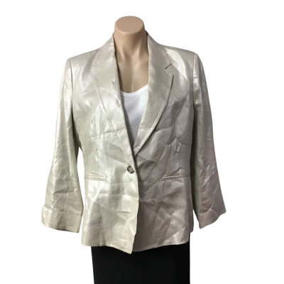 Trenery Womens Size 14 Blazer Silver 3/4 Sleeve Blazer Jacket (new)