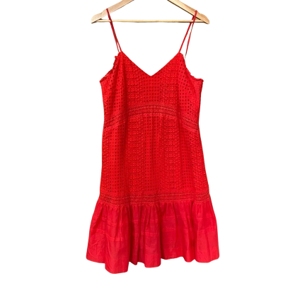 J.Crew Bright Red Broderie/Frilled Dress Size 8