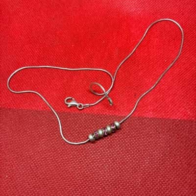  Womens 45cm Snake Necklace w 7 lucky rings Silver 