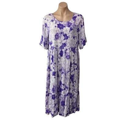 New U Collection Womens Size 12 Purple / White Floral Short Sleeve Midi Dress (new)