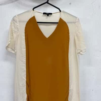 Saba Womens  Size 8 Short Sleeve Top Beige / Burnt Orange 