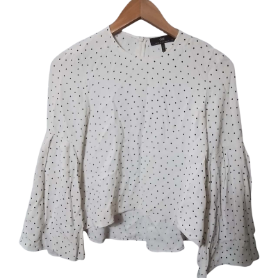 Cue Womens Size 6 Long Sleeve Top / Workwear Top Polka Dot / White 