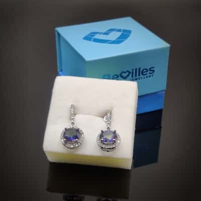 Stunning New Mystic Topaz & C.Z. Earrings In 925 Silver