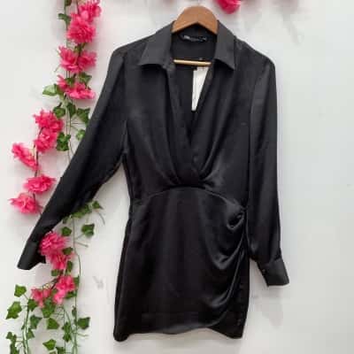Zara Womens Long Sleeve Mini Dress Size M Black  