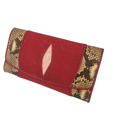 Stingray Exotic  Womens Purse Brown / Red Genuine Stingray & Snakeskin 18 x 10 cm     SHWP