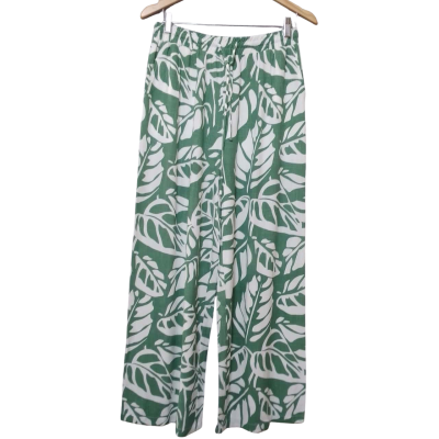Ally Fashion Women's Size 12 Green and White Linen-blend Pants 