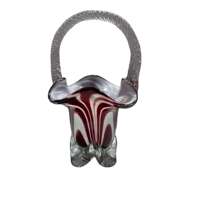 VINTAGE Murano glass red & white basket 