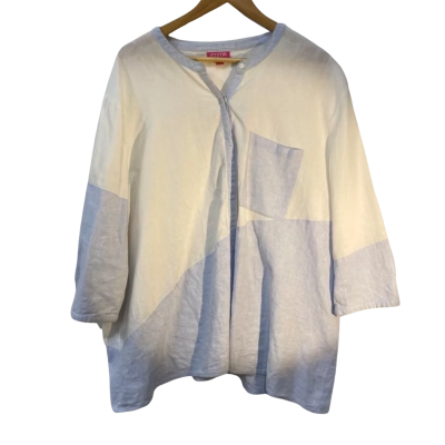 Emme Womens  Size L 3/4 Sleeve Shirt Blue / White 