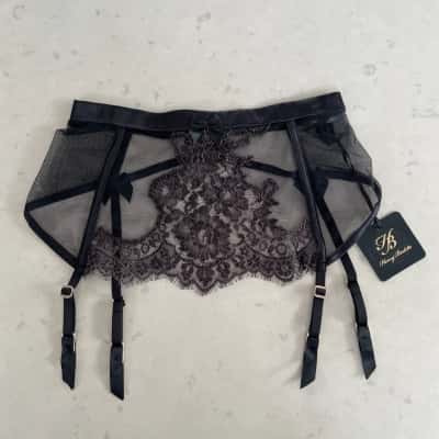 Honey Birdette Womens VALENTINA Suspender Size S Black  / Pink  NEW with TAGS