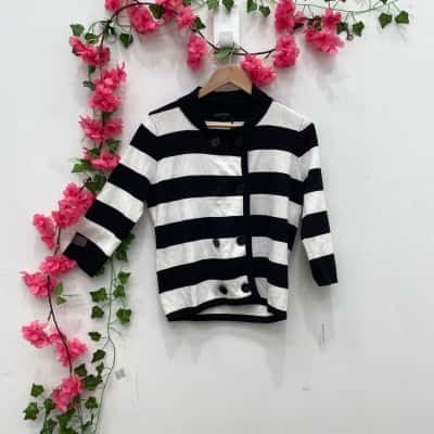 Portmans Womens  Size M 3/4 Sleeve Top Black  / Striped / White 