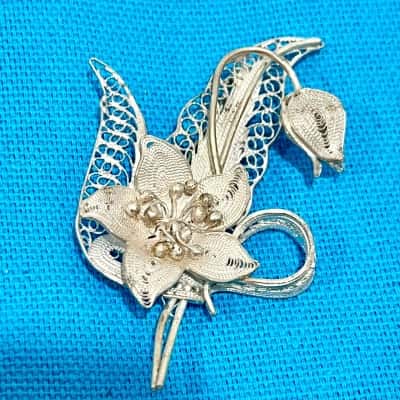 Vintage 925 Silver Filligree Brooch