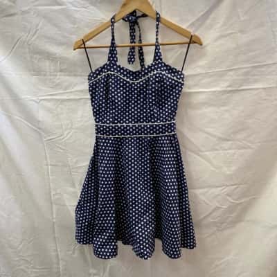 Revival Womens  Size 6 Halter Neck Dress Blue / Polka Dot 