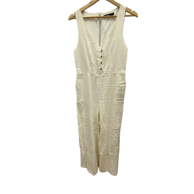 Sportsgirl Women's Size 8 3/4 Linen Blend Leg Jumpsuit Cream 