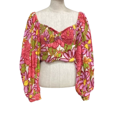 S/W/F Womens  Size M Cropped Top With Balloon Sleeves Floral / Pink  