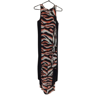  Wayne  Size 6 Midi Dress Black  / Burnt Orange / Pattern / White 