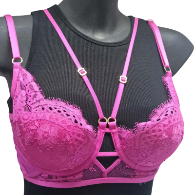 Honey Birdette Fuschia Pink Lace Underwire Bra – Size 10D Aus / 32D UK/US / EU70D #honeybirdette #luxurylingerie #pinkbra
