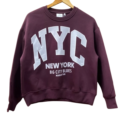 Pull & Bear Maroon/White NYC Graphic Sweater Size S