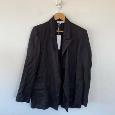 White Closet Black 100% Linen Long Sleeve Shirt Size 10 