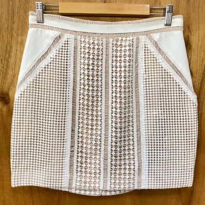 Bardot White/Beige Lace Mini Skirt Size 14