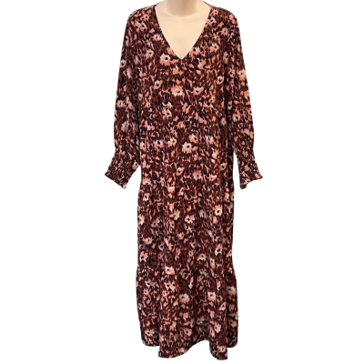 Serafina Womens Size M Long Sleeve/Maxi Dress Brown/Navy Blue/Pattern/Pink