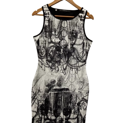 Guess Womens  Size L Midi Dress Black  / Pattern 
