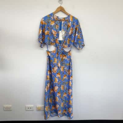 Here Comes The Sun Blue Floral Cut Out Maxi Dress  Size 12 