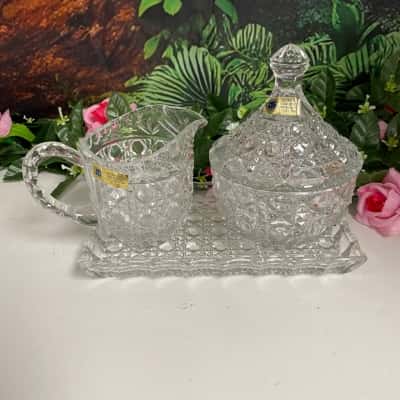 Lead Crystal Candy dish, Milk jug & plate