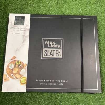 Alex Liddy Slate & Co Acacia Round Serving Board Set (New)