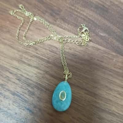Turquoise Coloured Stone Pendant On Chain