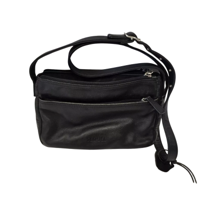  Womens Black Soft Leather Small Shoulder Bag with 3 Compartments